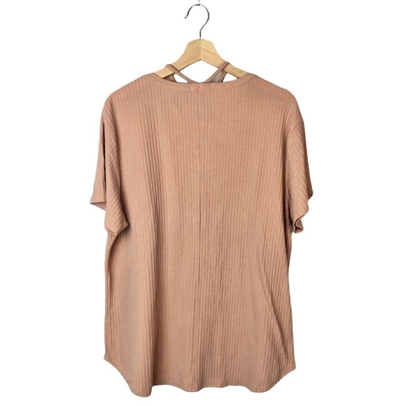 BooHoo Light Blush Pink Cross Front Strap Ribbed Short Sleeve T-Shirt 14 - Picture 5 of 6